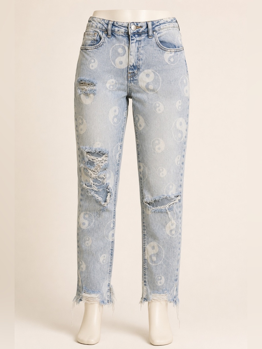 Inseltown Size 3 Yin Yang Distressed Acid Wash Jeans Y2K